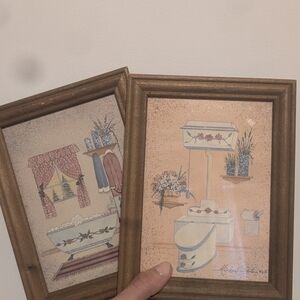 Rustic Wooden Framed Bathroom Art Set